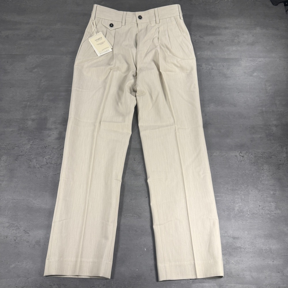 Marini Trousers Mens 30 Cream Light Beige Pleated Side Adjusters Stretch Work
